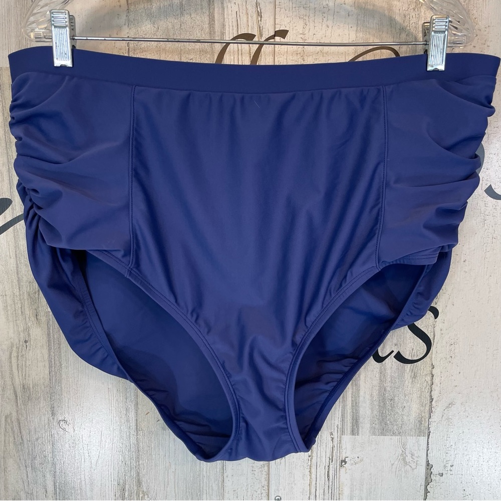 Catherine’s Women’s Plus Size Blue High Rise‎ Bikini Swimsuit Bottoms Sz 2X